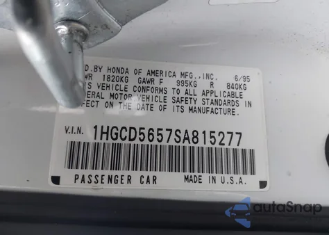 1995 Honda Accord Ex z USA, uszkodzony, nr VIN 1HGCD5657SA815277